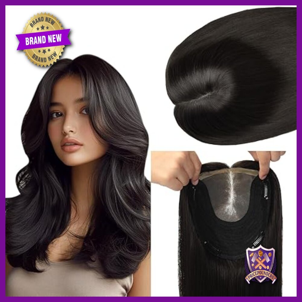 16 Inch Human Hair Topper Silk Base Clip In Hairpiece 150 Density